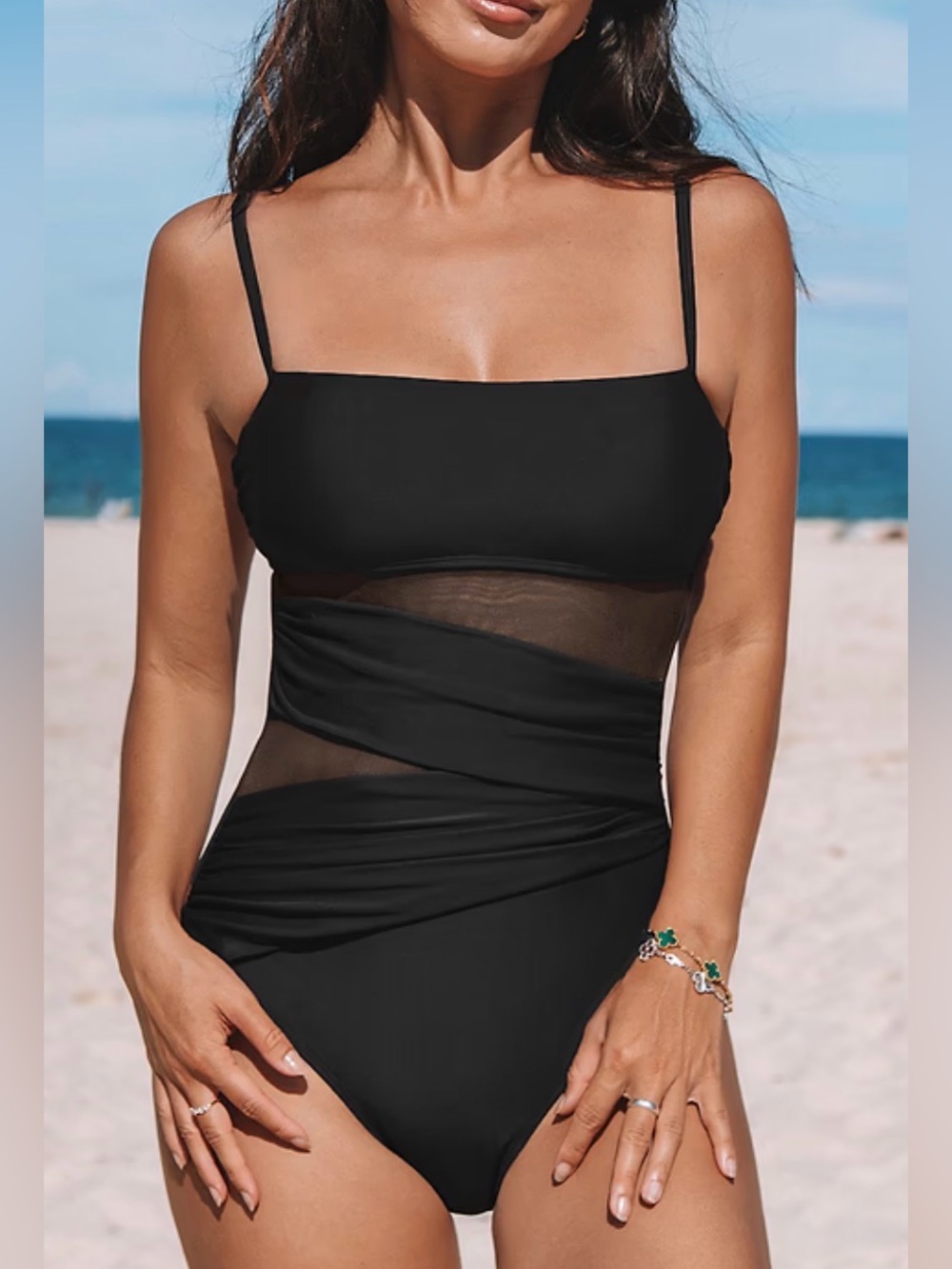 NWT: Sheer Muse Tummy Control One-Piece Swimsuit in Black, sz Medium